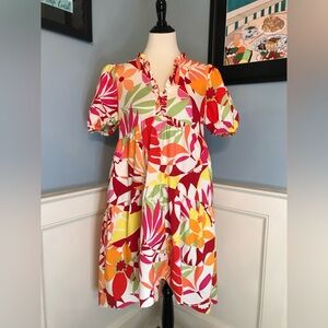 Tropical Floral Hi-Low Puff Sleeve Dress Sz 8